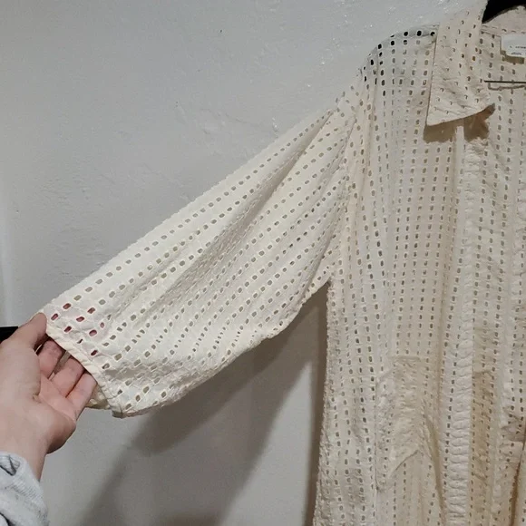 Anthropologie Eyelet Long Cream Swim Cover-Up - Picture 9 of 12